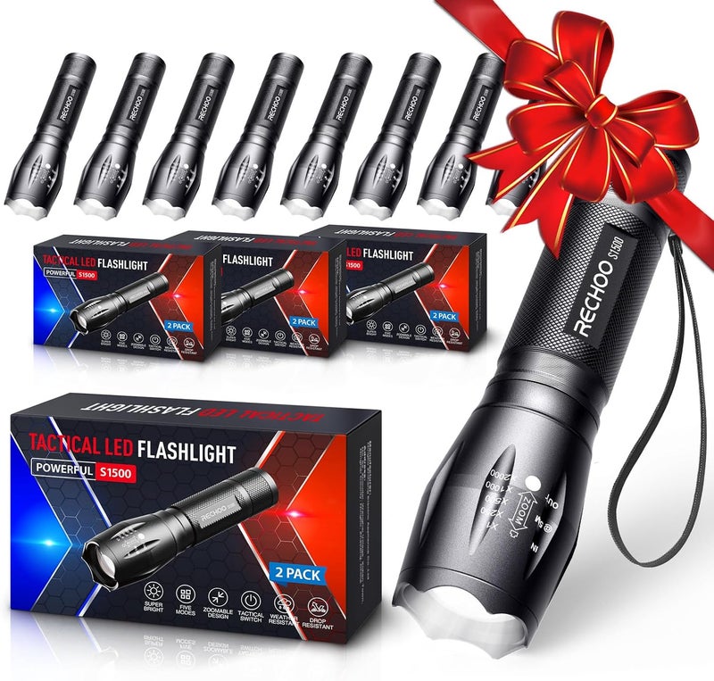 Rechoo 8 Pack LED Flashlight, Bright Powerful Flash Light with 5 Lighting Modes, Small Zoomable Tactical Flashlights High Lumens, Waterproof EDC Flashlights for Home, Camping, Emergency - S1500 - Image 1